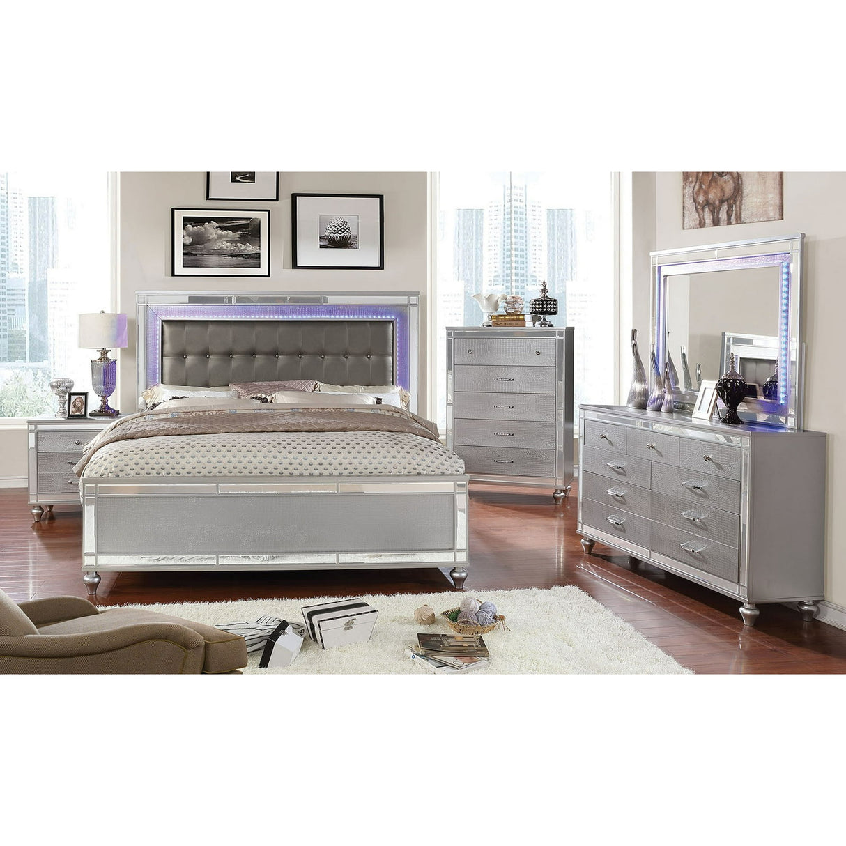 Brachium Silver 4-Piece Queen Bedroom Set by Furniture of America at Eve Furniture
