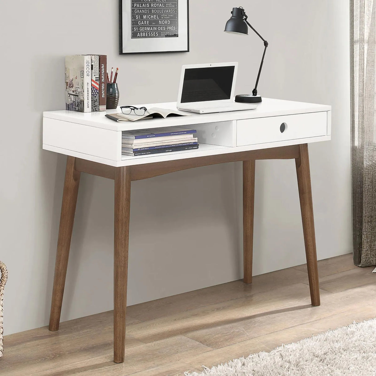 Bradenton White/Walnut 1-Drawer Writing Desk by Coaster at Eve Furniture