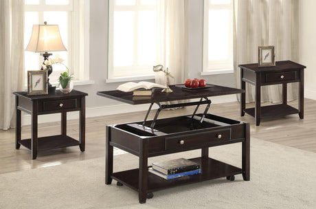Bradford Walnut 3-Piece Lift Top Coffee and End Table Set by Coaster at Eve Furniture