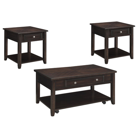 Bradford Walnut 3-Piece Lift Top Coffee and End Table Set by Coaster at Eve Furniture