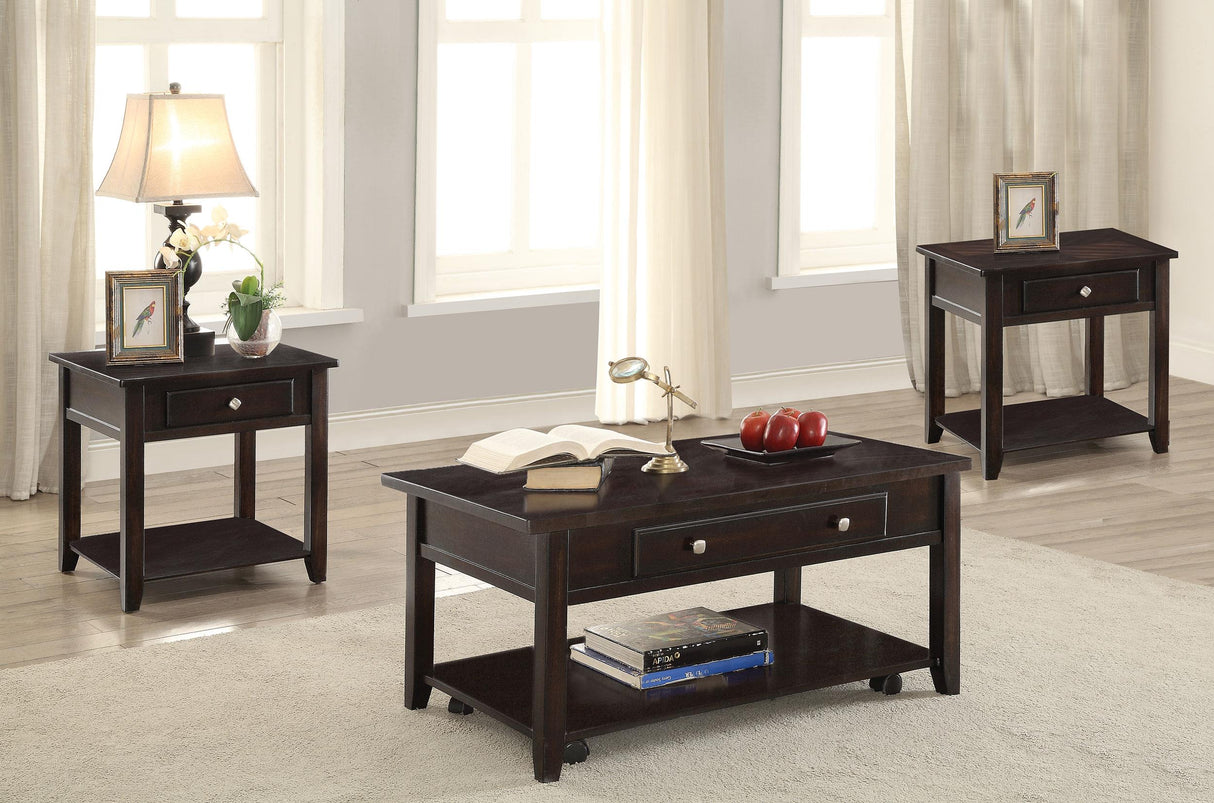 Bradford Walnut 3-Piece Lift Top Coffee and End Table Set by Coaster at Eve Furniture