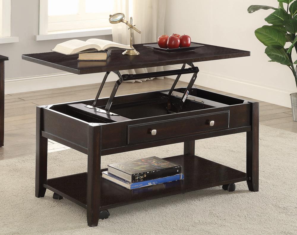 Bradford Walnut Rectangular Lift Top Coffee Table by Coaster at Eve Furniture