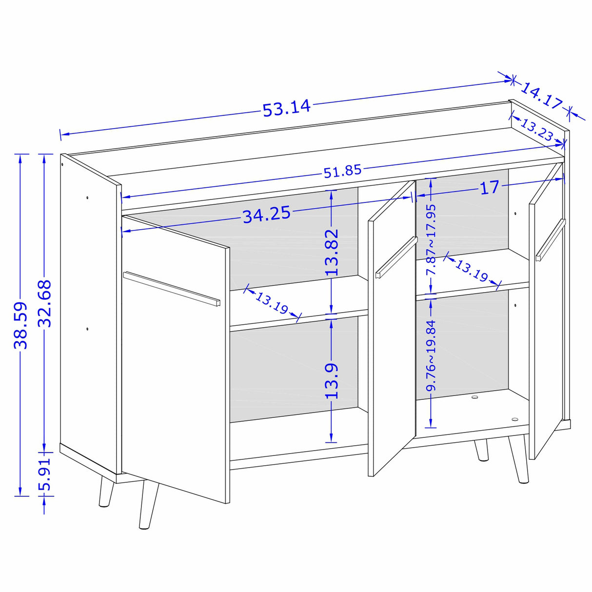 Bradley 53.54 Buffet Stand in White by Manhattan Comfort at Eve Furniture