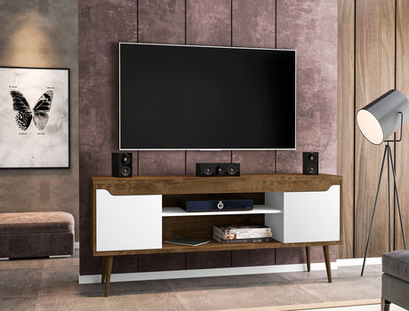 Bradley 62.99 TV Stand in Rustic Brown and White by Manhattan Comfort at Eve Furniture