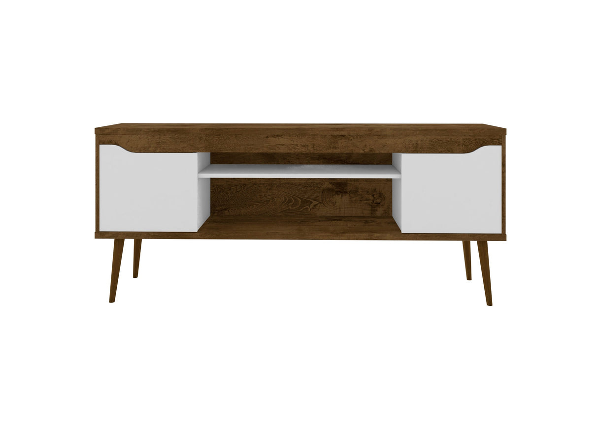 Bradley 62.99 TV Stand in Rustic Brown and White by Manhattan Comfort at Eve Furniture