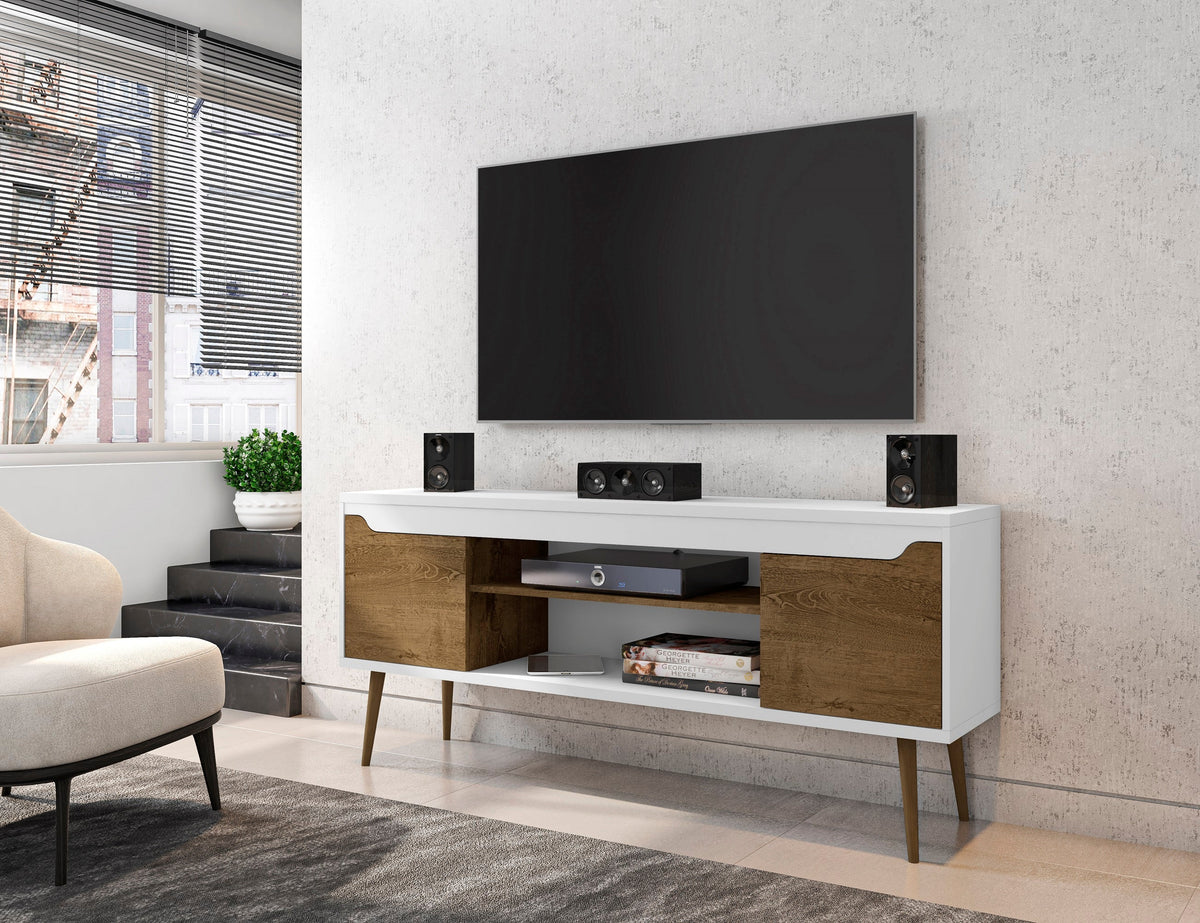 Bradley 62.99 TV Stand in White and Rustic Brown by Manhattan Comfort at Eve Furniture