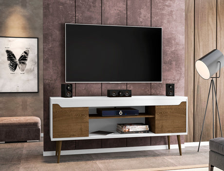 Bradley 62.99 TV Stand in White and Rustic Brown by Manhattan Comfort at Eve Furniture