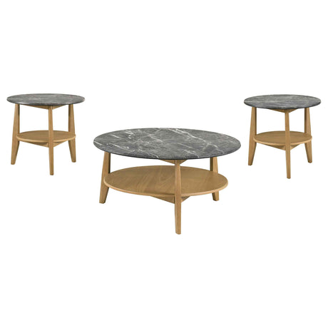 Bradley Grey/Natural 3-Piece Round SmartTop Coffee Table Set by Coaster at Eve Furniture