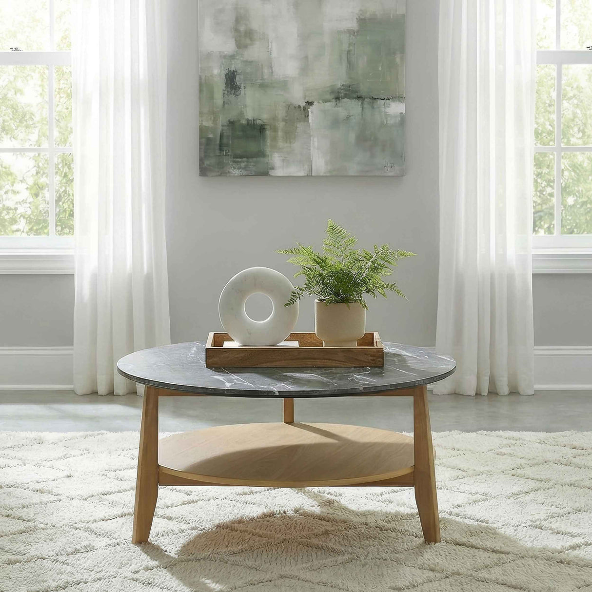 Bradley Grey/Natural Round SmartTop Cocktail Coffee Table by Coaster at Eve Furniture