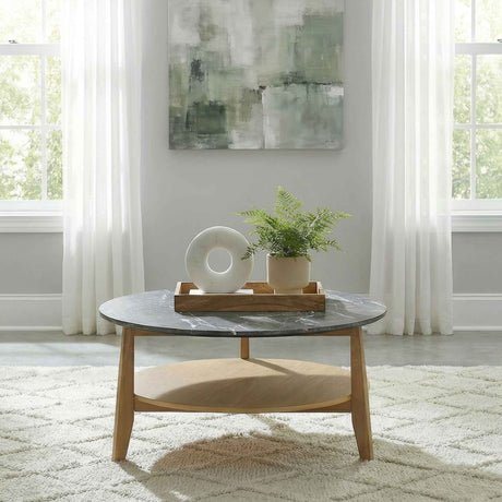 Bradley Grey/Natural Round SmartTop Cocktail Coffee Table by Coaster at Eve Furniture