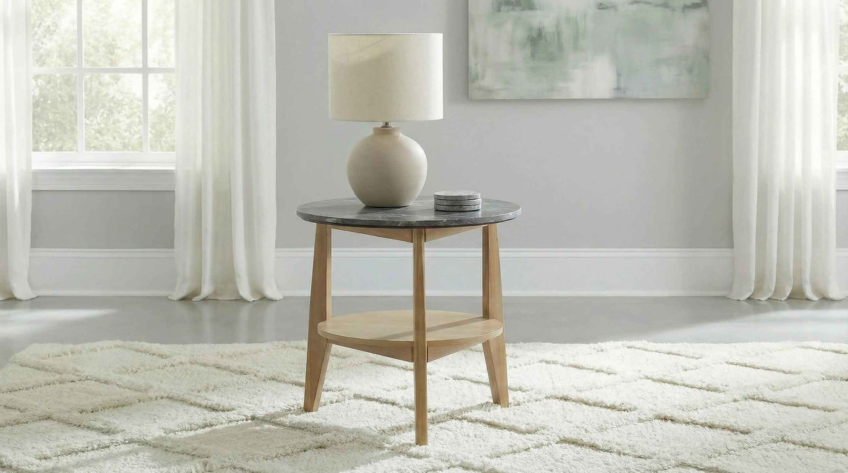 Bradley Grey/Natural Round SmartTop End Side Table by Coaster at Eve Furniture