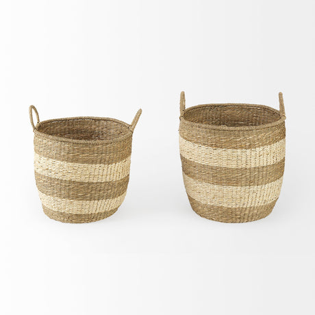Bradley (Set of 2) Light Brown W/Striped Seagrass Basket W/ Handles by Mercana at Eve Furniture