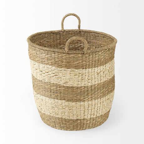 Bradley (Set of 2) Light Brown W/Striped Seagrass Basket W/ Handles by Mercana at Eve Furniture