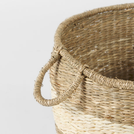 Bradley (Set of 2) Light Brown W/Striped Seagrass Basket W/ Handles by Mercana at Eve Furniture