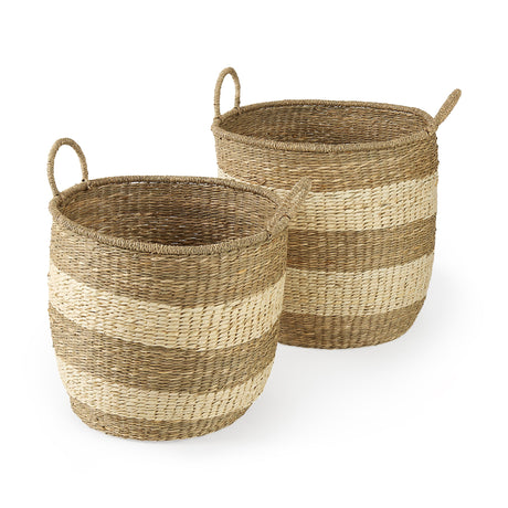 Bradley (Set of 2) Light Brown W/Striped Seagrass Basket W/ Handles by Mercana at Eve Furniture