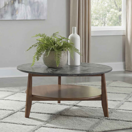 Bradley Smokey Grey/Brown Round SmartTop Cocktail Coffee Table by Coaster at Eve Furniture