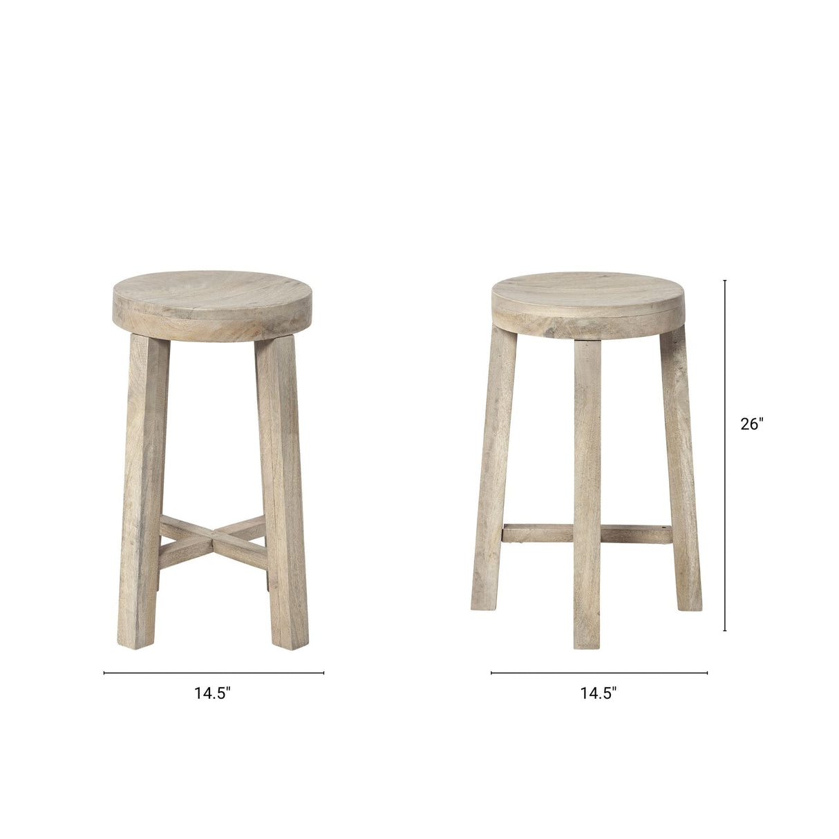 Brahma 26" Total Height White Washed Wood Stool by Mercana at Eve Furniture