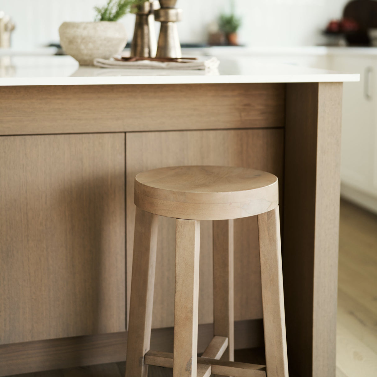 Brahma 26" Total Height White Washed Wood Stool by Mercana at Eve Furniture