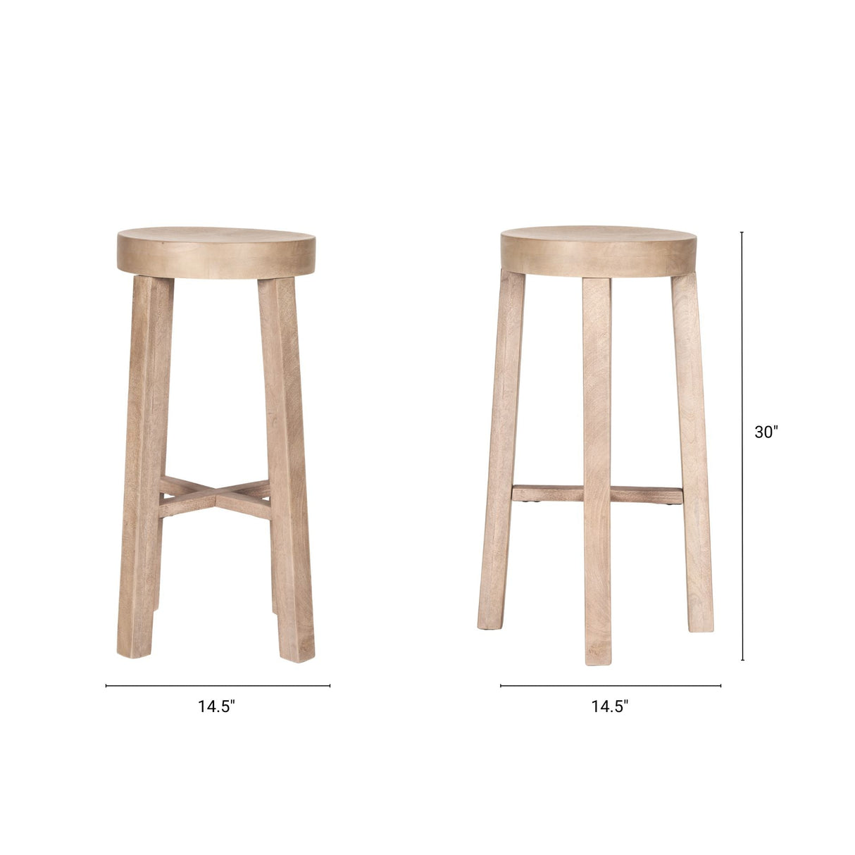 Brahma 30" Total Height White Washed Wood Stool by Mercana at Eve Furniture