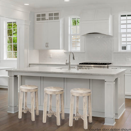 Brahma White Washed Wood Stool by Mercana at Eve Furniture