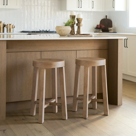 Brahma White Washed Wood Stool by Mercana at Eve Furniture