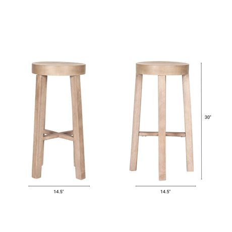 Brahma White Washed Wood Stool by Mercana at Eve Furniture
