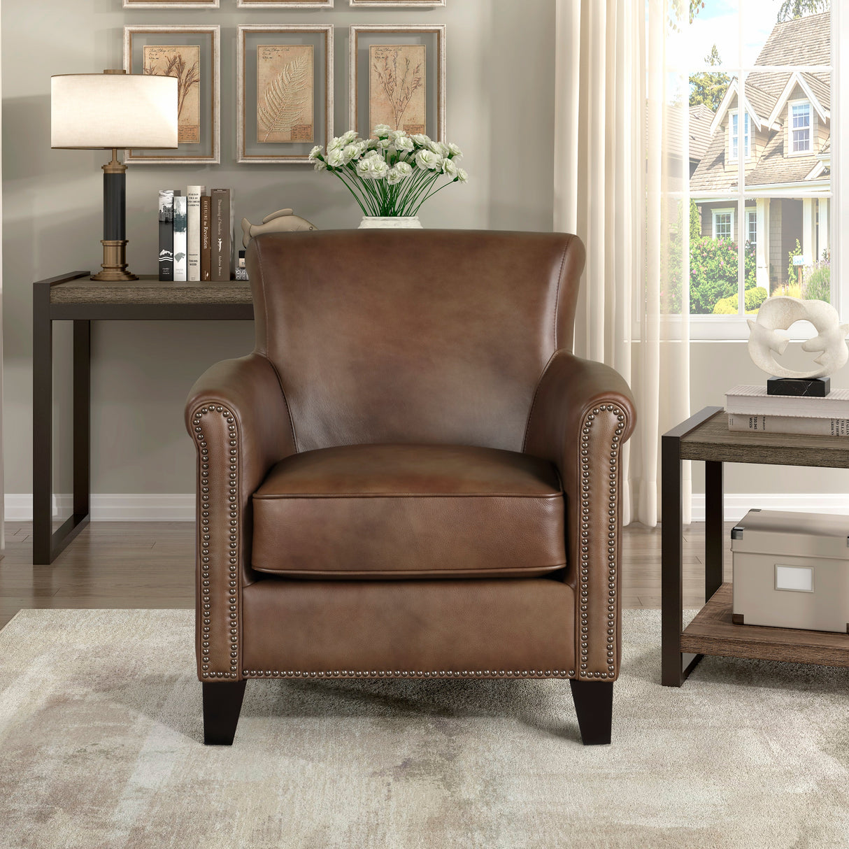 Braintree Brown Top-Grain Leather Accent Chair by Homelegance at Eve Furniture