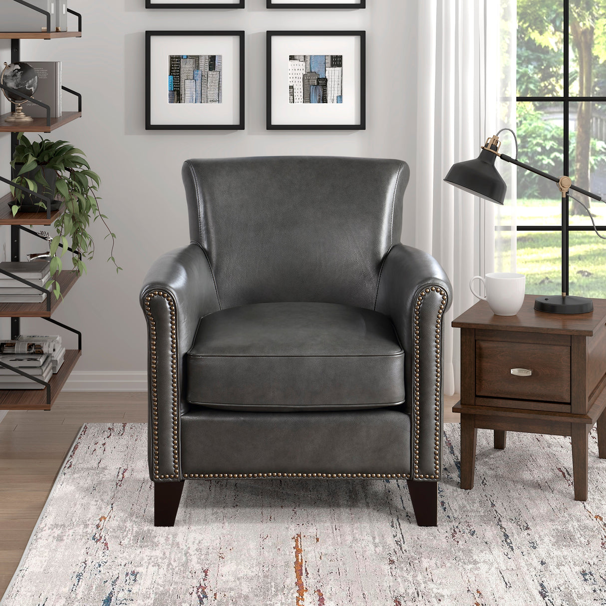 Braintree Gray Top-Grain Leather Accent Chair by Homelegance at Eve Furniture
