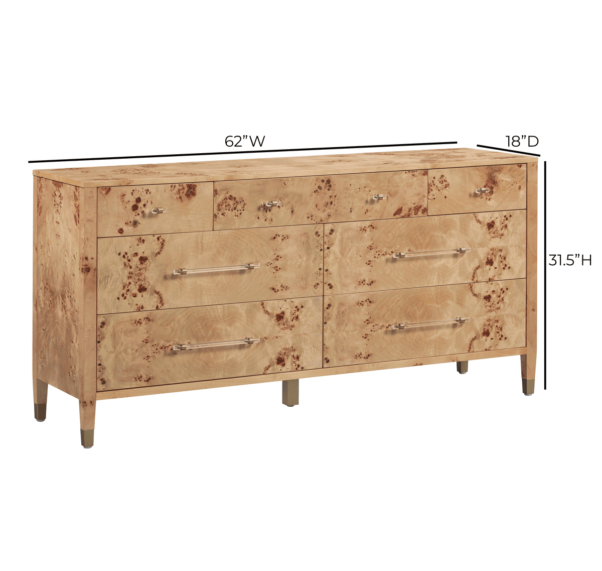 Brandyss 62" Burl 7-Drawer Dresser by TOV Furniture at Eve Furniture