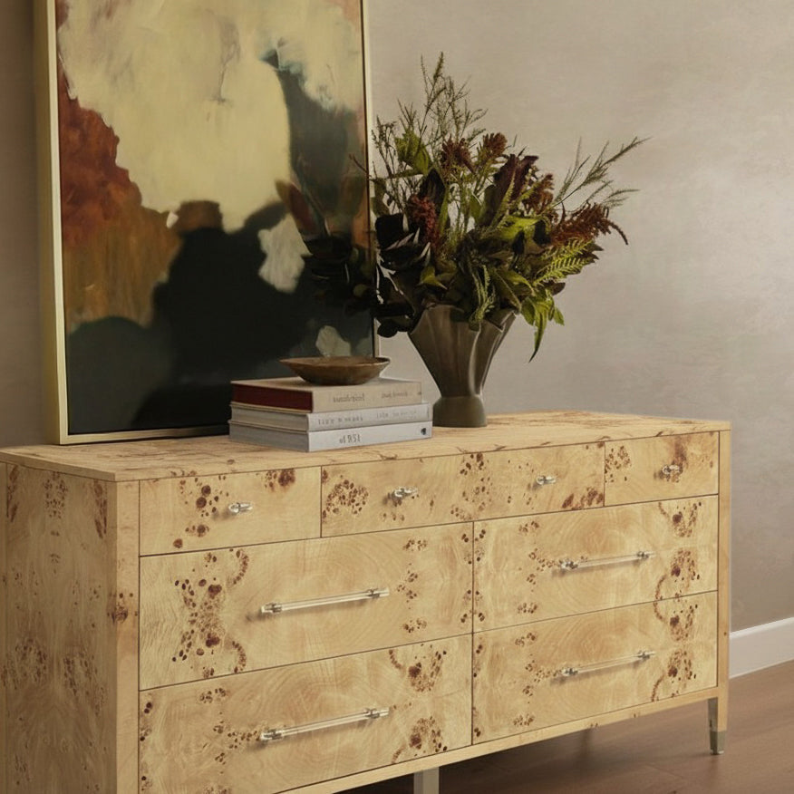 Brandyss 62" Burl 7-Drawer Dresser by TOV Furniture at Eve Furniture