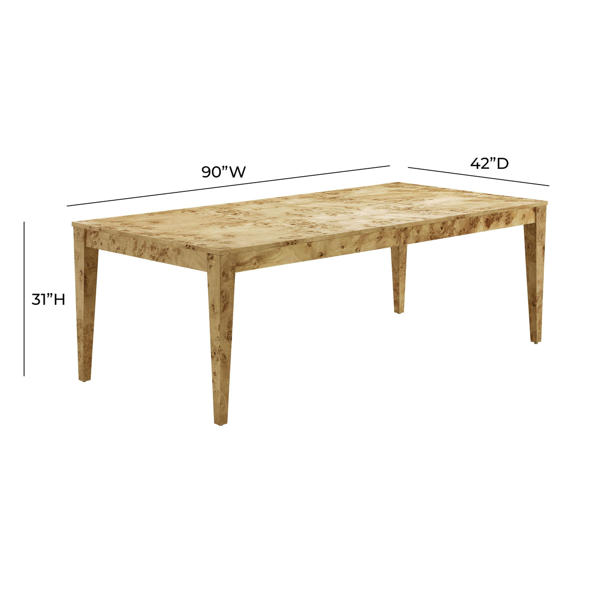 Brandyss 90" Natural Burl Rectangular Dining Table by TOV Furniture at Eve Furniture