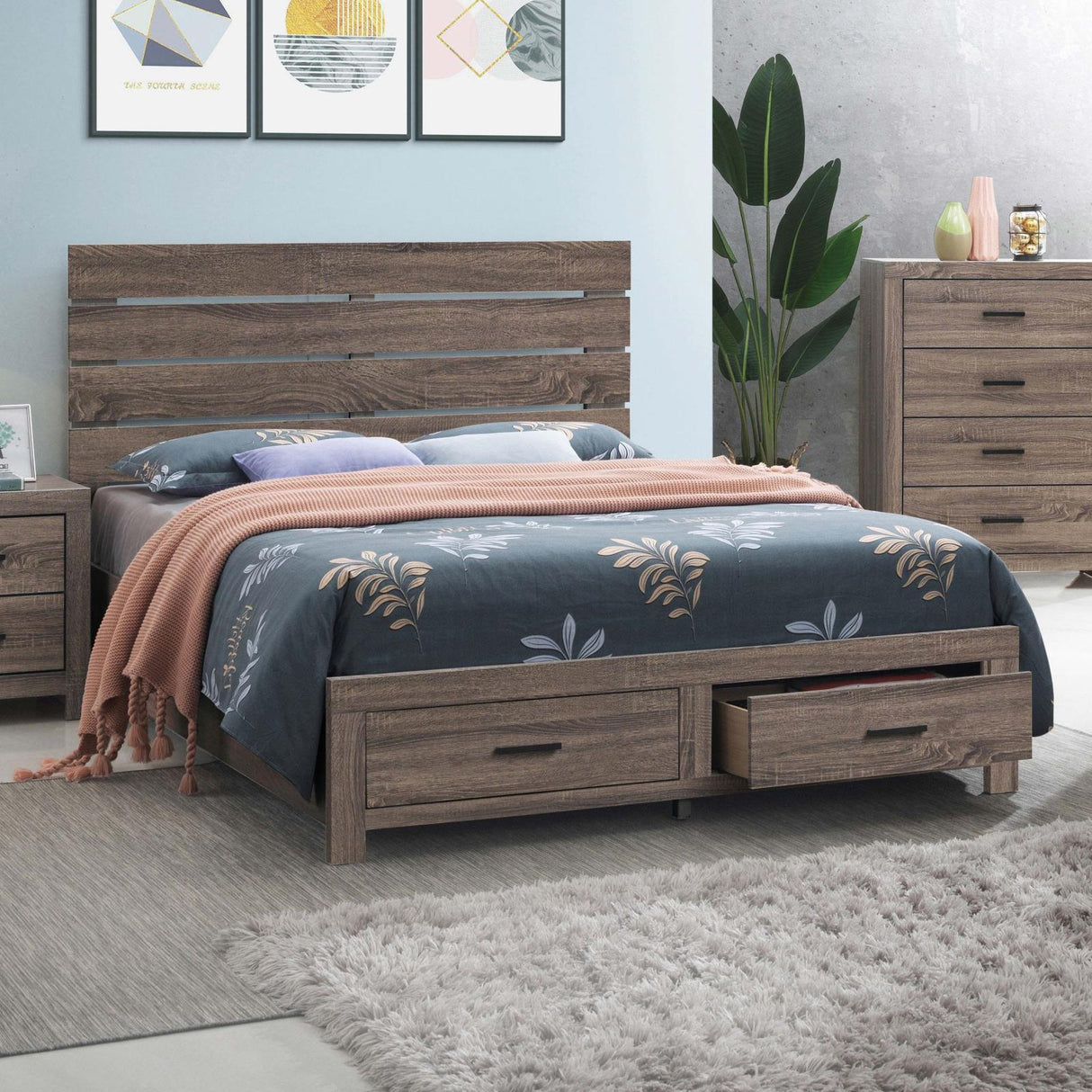 Brantford Barrel Oak Storage Platform Bedroom Set