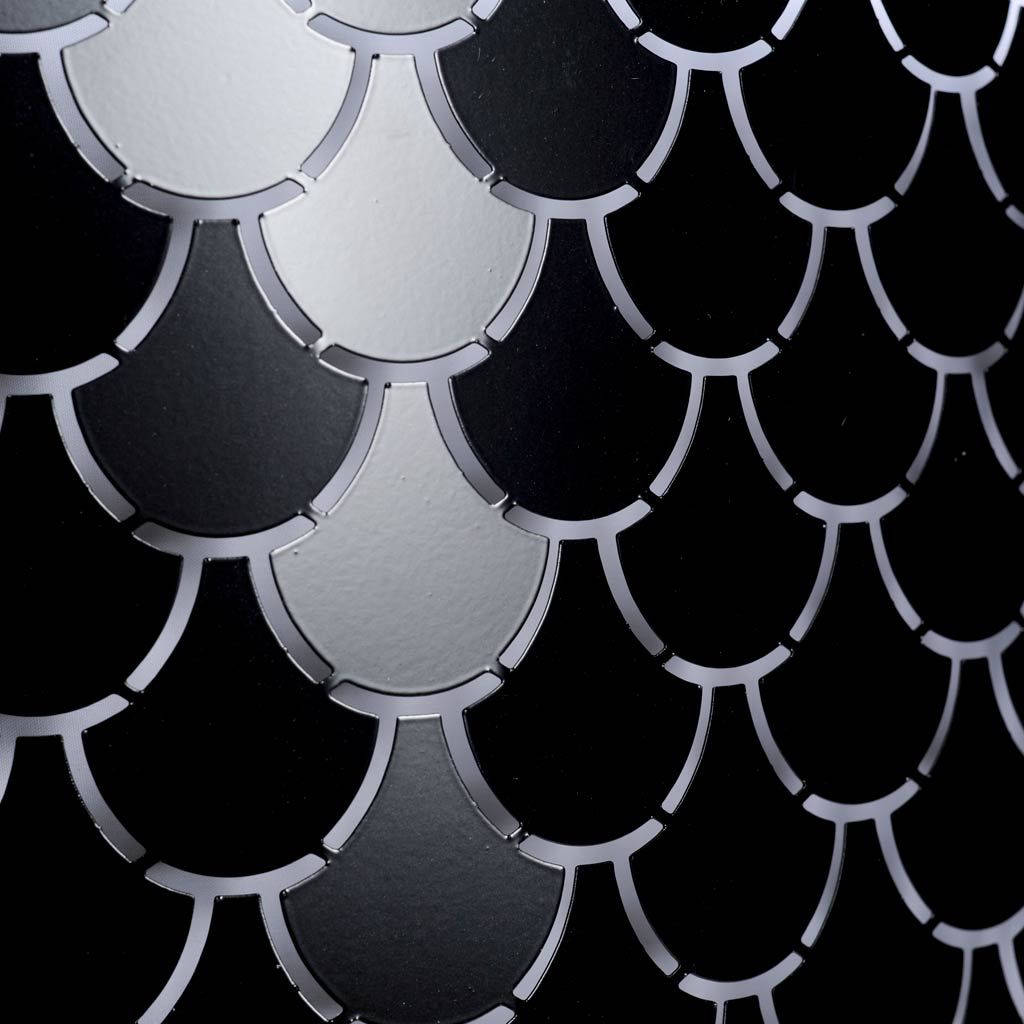 Brasseur I Charcoal Black Metal Fish Scale Three Bulb Chandelier by Mercana at Eve Furniture