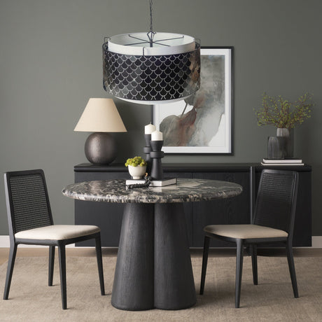 Brasseur I Charcoal Black Metal Fish Scale Three Bulb Chandelier by Mercana at Eve Furniture