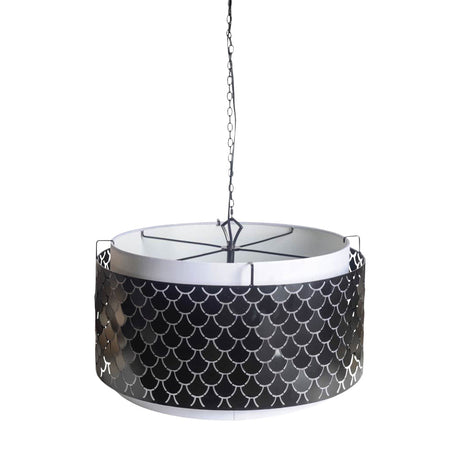 Brasseur I Charcoal Black Metal Fish Scale Three Bulb Chandelier by Mercana at Eve Furniture