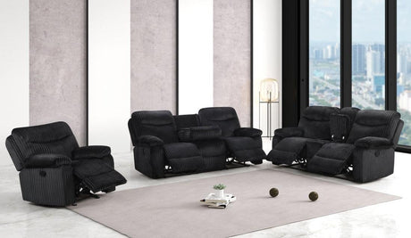 Bravo Black Fabric 3-Piece Reclining Living Room Set by Happy Homes at Eve Furniture
