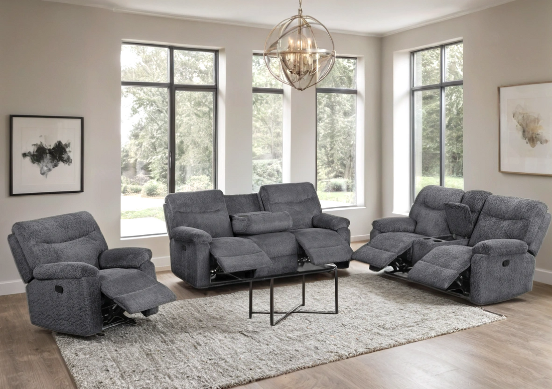 Bravo Gray Fabric Reclining Living Room Set by Happy Homes at Eve Furniture