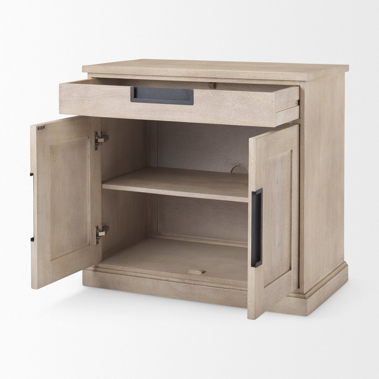 Braxton 33.5L x 18.5W x 31.5H Beige Wood W/Black Accents 2 Door Accent Cabinet by Mercana at Eve Furniture