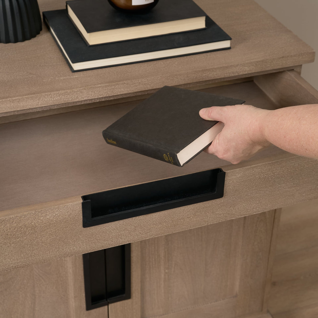 Braxton Beige Wood W/Black Accents 2 Door Accent Cabinet by Mercana at Eve Furniture