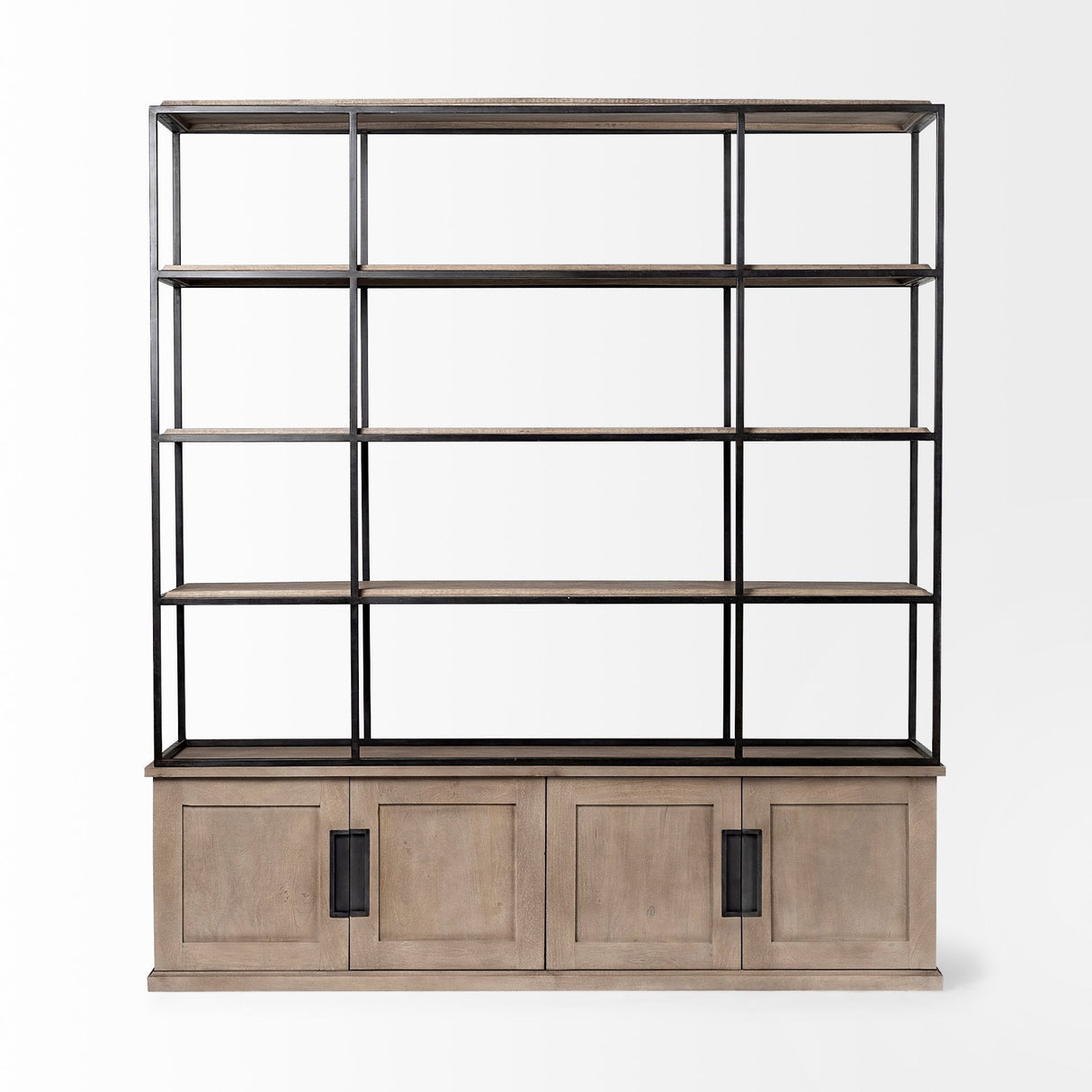 Braxton I Light Brown Wood and Iron Three Shelf Shelving Unit by Mercana at Eve Furniture