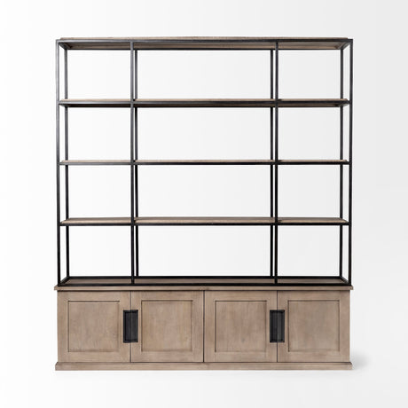 Braxton I Light Brown Wood and Iron Three Shelf Shelving Unit by Mercana at Eve Furniture