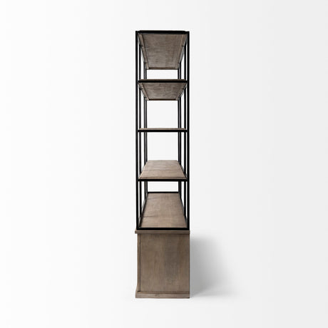 Braxton I Light Brown Wood and Iron Three Shelf Shelving Unit by Mercana at Eve Furniture