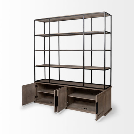 Braxton I Light Brown Wood and Iron Three Shelf Shelving Unit by Mercana at Eve Furniture