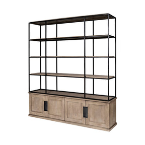 Braxton I Light Brown Wood and Iron Three Shelf Shelving Unit by Mercana at Eve Furniture