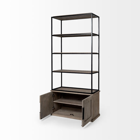 Braxton II Light Brown Wood and Iron Three Shelf Shelving Unit by Mercana at Eve Furniture
