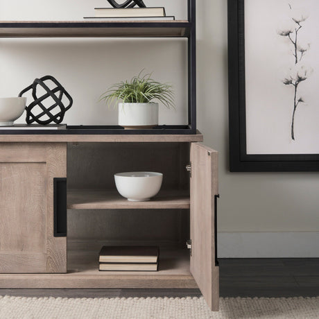 Braxton II Light Brown Wood and Iron Three Shelf Shelving Unit by Mercana at Eve Furniture