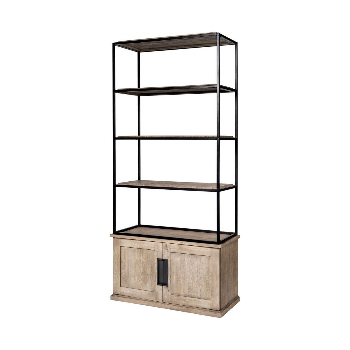 Braxton II Light Brown Wood and Iron Three Shelf Shelving Unit by Mercana at Eve Furniture