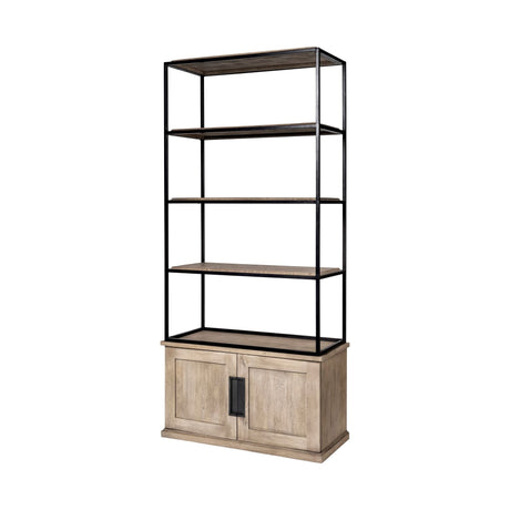 Braxton II Light Brown Wood and Iron Three Shelf Shelving Unit by Mercana at Eve Furniture
