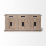 Braxton III Natural Brown Solid Wood 3 Drawer 6 Door Sideboard by Mercana at Eve Furniture