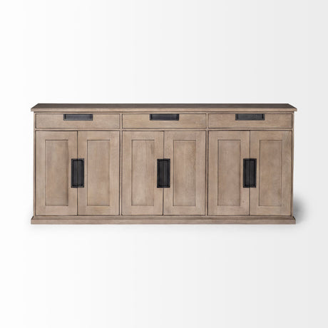 Braxton III Natural Brown Solid Wood 3 Drawer 6 Door Sideboard by Mercana at Eve Furniture